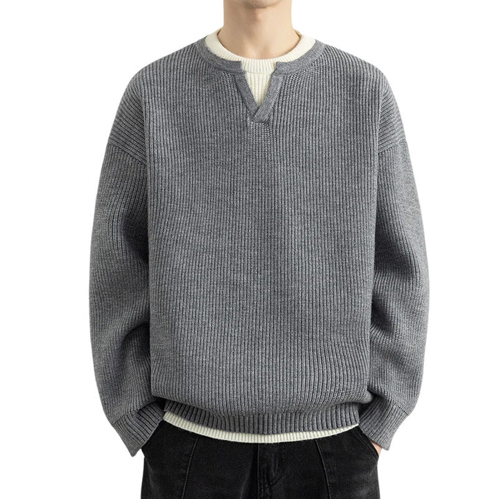 Herren Strickpullover mit V-Ausschnitt und strukturiertem Design Echoarchiv