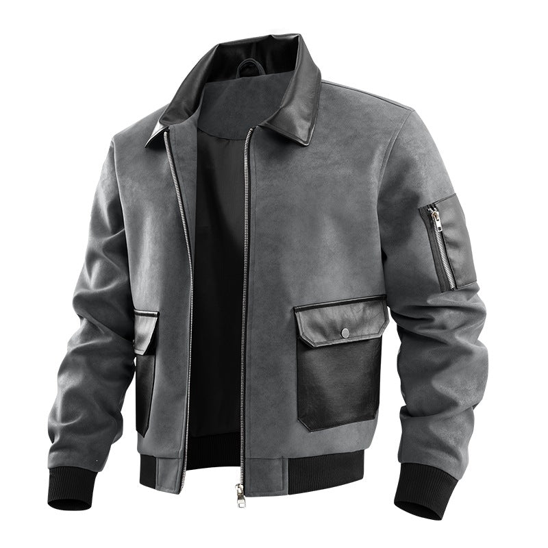 Herren Modische Kunstleder-Bomberjacke mit zahlreichen Taschen Echo Archiv