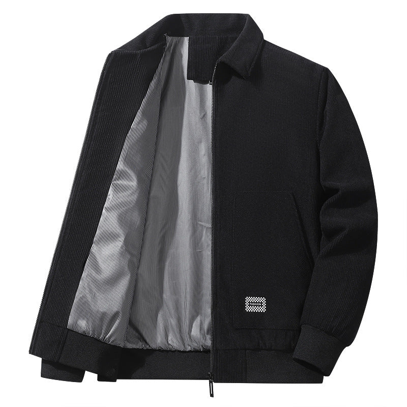Herren strukturierte Freizeitjacke aus feinem Cordstoff, gestreiftes Futter und elastischer Saum – Taviero