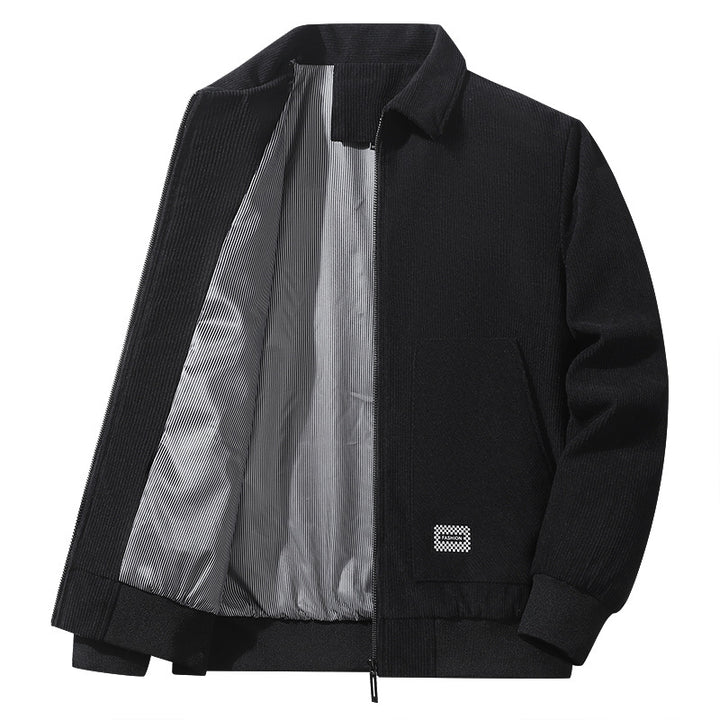 Herren strukturierte Freizeitjacke aus feinem Cordstoff, gestreiftes Futter und elastischer Saum – Taviero