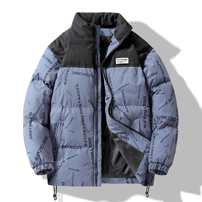 Herren Gepolsterte Steppjacke mit grafischem Schrift-Print, Stehkragen und verstellbarem Saum Echo Archiv
