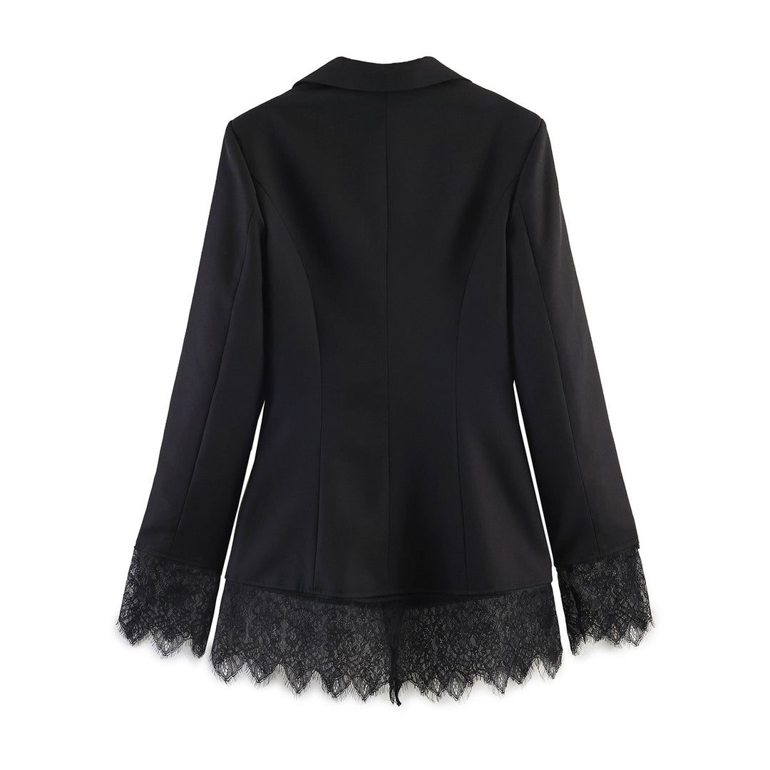 Damen Taillierter Blazer mit Spitzensaum und Pattentaschen Echoarchiv