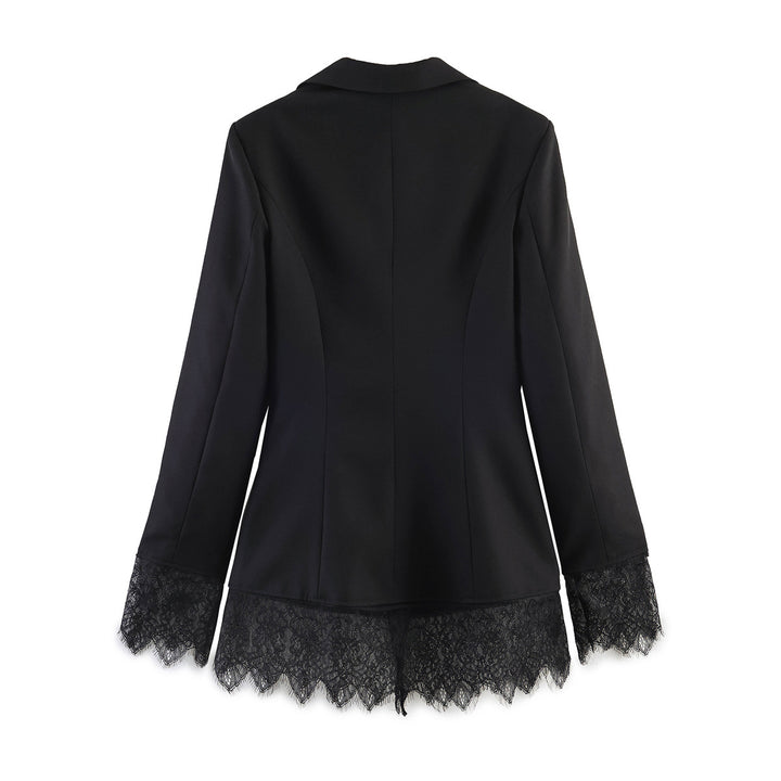 Damen Taillierter Blazer mit Spitzensaum und Pattentaschen Echoarchiv