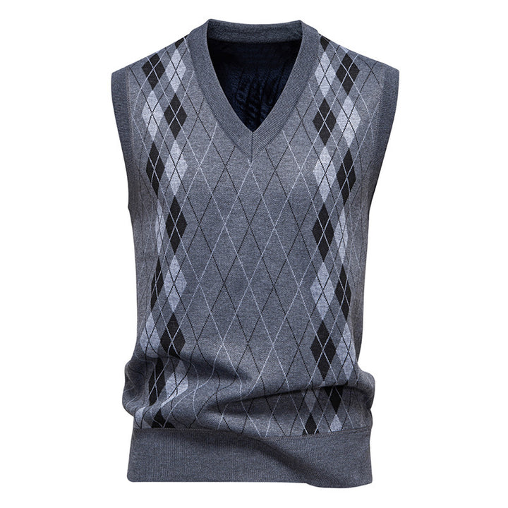 Herren nan elegante Rautenmuster-Strickweste mit V-Ausschnitt und leichtem Baumwollmix Echo Archiv