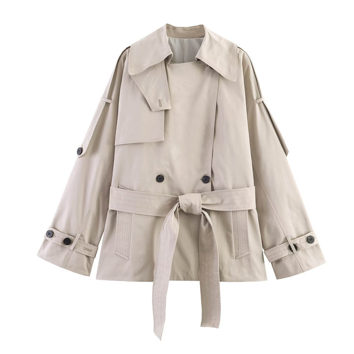Damen Kurzer Oversize-Trenchcoat mit Bindegürtel und Cape-Detail Echo Archiv