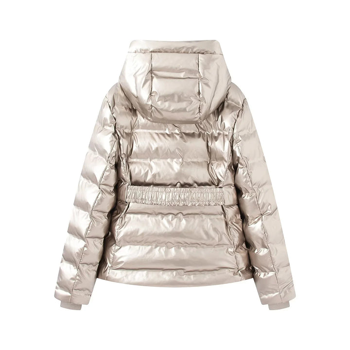 Damen nan gesteppte Glanz-Steppjacke mit Kapuze, wattierter Thermofütterung und elastischem Taillengürtel Echo Archiv