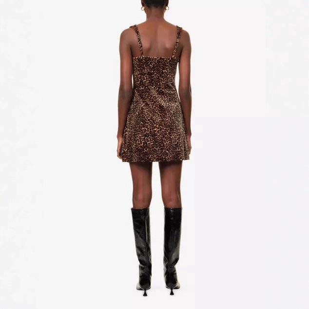 Damen figurbetontes Minikleid mit Leopardenmuster und eleganten Trägern Echo Archiv