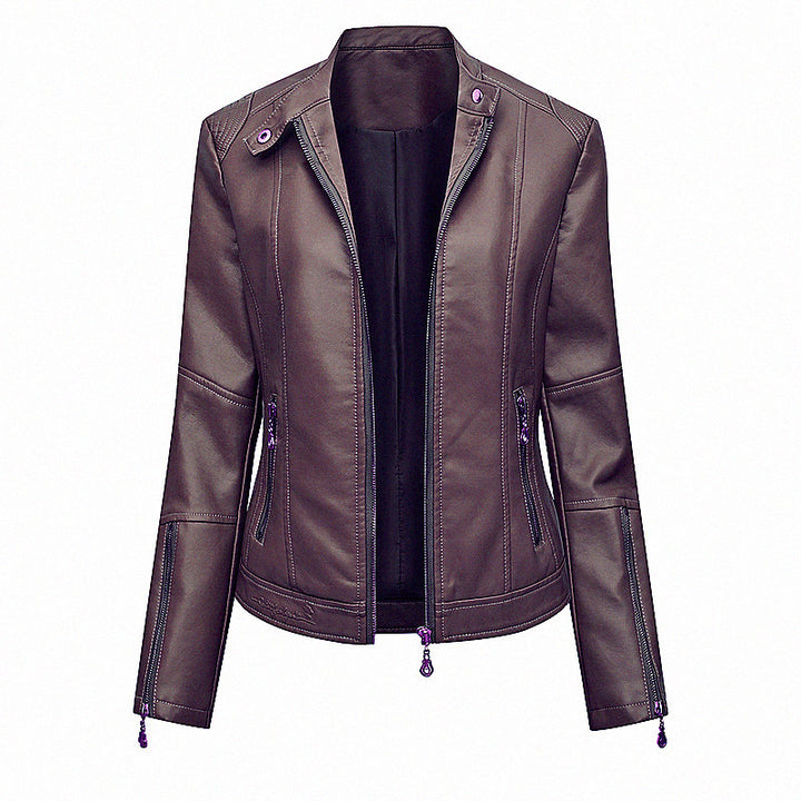 Damen Asymmetrische Bikerjacke aus Kunstleder mit Nietenbesatz und tailliertem Schnitt Echoarchiv