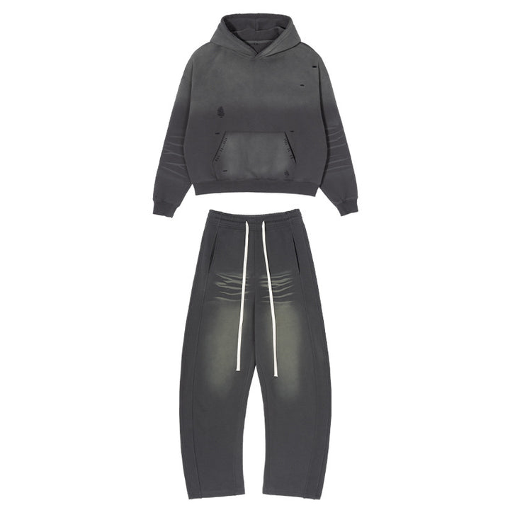 Herren Weites Distressed-Sweatset mit verkürztem Kapuzenpullover und baggy Jogginghose Echo Archiv