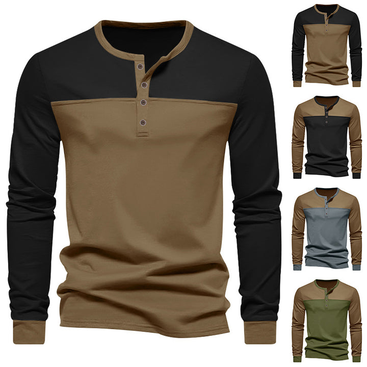 Herren Langarm-Henley-Shirt mit modernem Colorblock-Design und Knopfleiste Echoarchiv