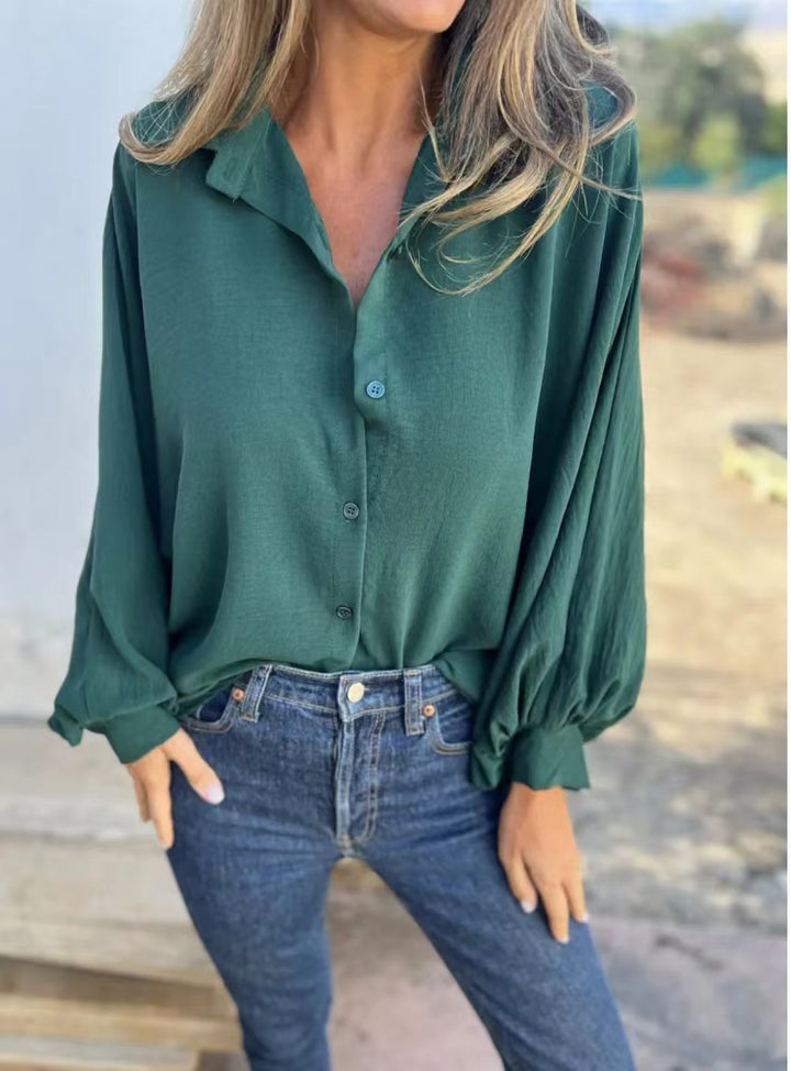 Damen Locker geschnittene Viskose-Hemdbluse mit Oversize-Schnitt und Ballonärmeln Echoarchiv