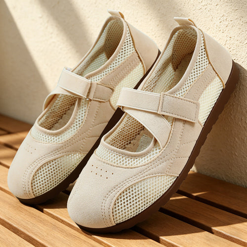 Damen nan atmungsaktive Mary-Jane-Walking-Halbschuh mit Klettverschluss und verstärkter Profilsohle Echo Archiv