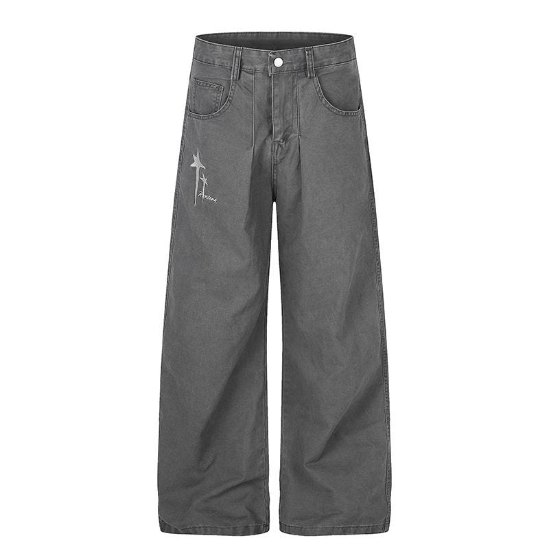 Damen Highwaist Culotte-Jeans mit weitem Bein, hoher Taille und dezenter Stern-Applikation Echoarchiv