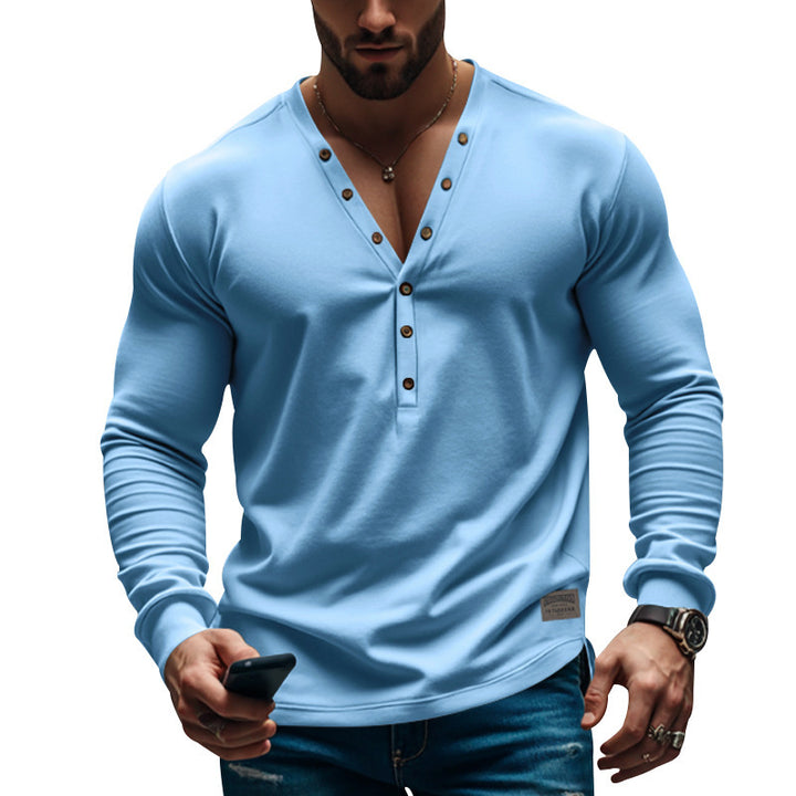 Herren Langarmshirt mit modischem Henley-Ausschnitt und strukturiertem Gewebe Echoarchiv