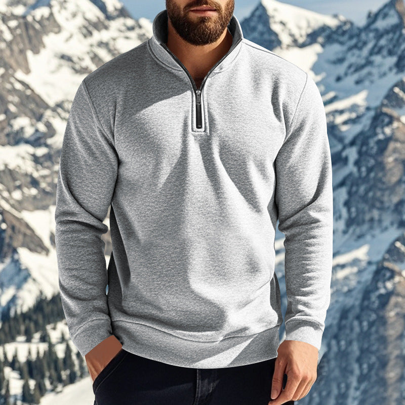 Herren komfortables Halbzip-Sweatshirt mit Stehkragen, leicht angerauter Innenseite und geripptem Saum – Marzano