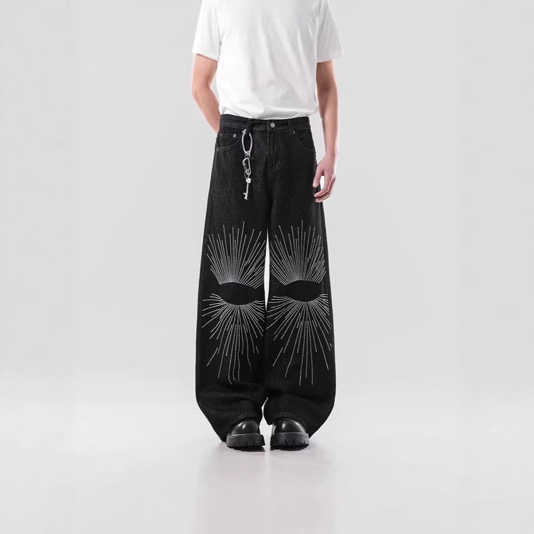 Herren Weitgeschnittene Denim-Jeans mit einzigartigem Grafikdesign Echoarchiv