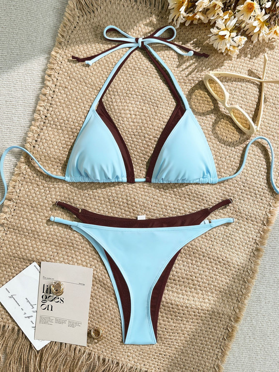 Damen Triangel-Bikini mit verstellbaren Trägern und kontrastrierendem Farbdesign Echo Archiv