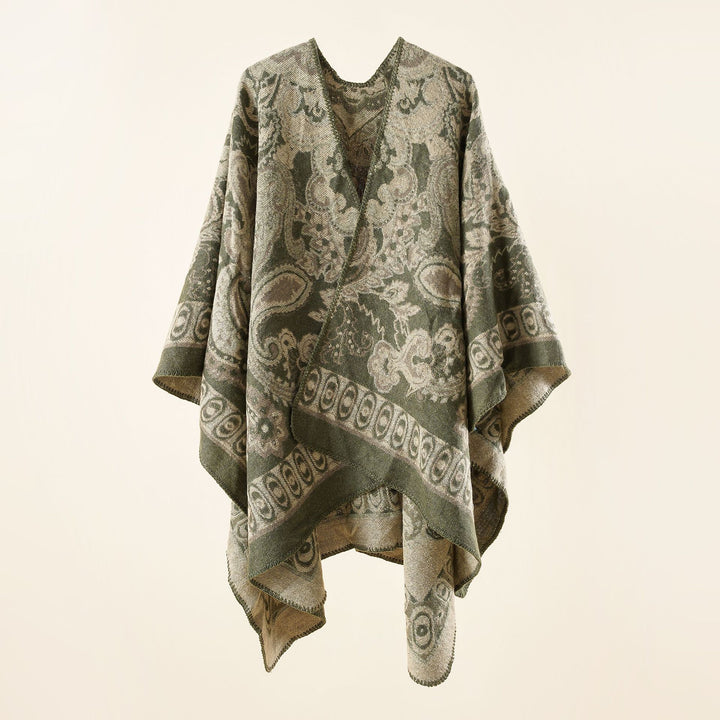 Damen Jacquard-gewebte Oversize-Ruana mit Ornamentik und offenem Kimono-Fall Echo Archiv