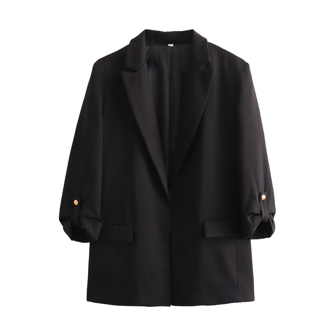 Damen unstrukturierter Longblazer mit kastigem Schnitt, krempelbaren Ärmeln und Paspelklappen – Célinea