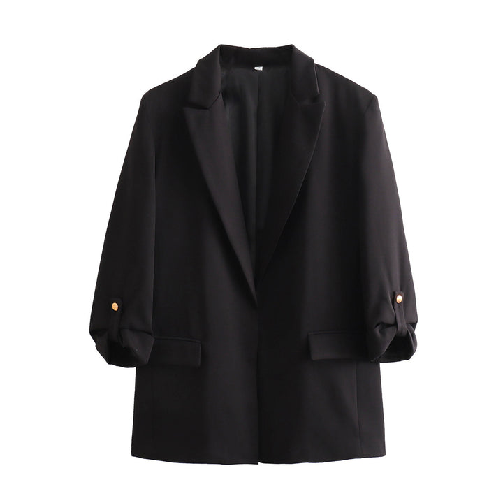 Damen unstrukturierter Longblazer mit kastigem Schnitt, krempelbaren Ärmeln und Paspelklappen – Célinea