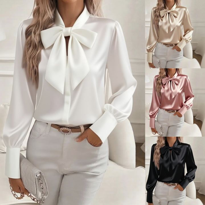 Damen elegante Satinbluse mit Schleifenkragen und Puffärmeln Echo Archiv