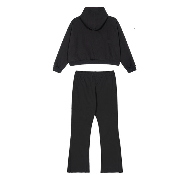 Damen Cropped-Kapuzenpullover und ausgestellte Sweathose Lounge-Set aus French-Terry Echo Archiv
