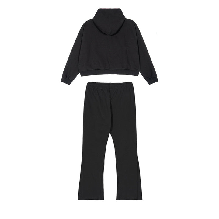 Damen Cropped-Kapuzenpullover und ausgestellte Sweathose Lounge-Set aus French-Terry Echo Archiv