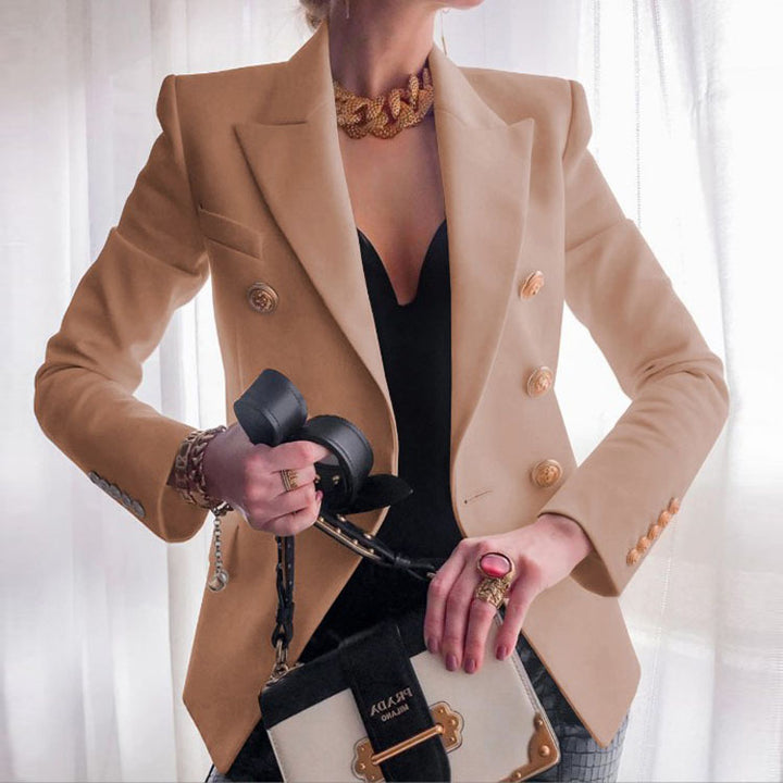 Damen nan taillierter Doppelreiher-Blazer mit strukturierten Schultern und goldenen Metallknöpfen Echo Archiv