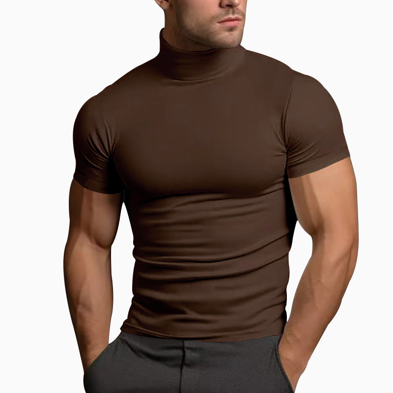 Herren Kurzarm-T-Shirt mit Stehkragen und figurbetontem Schnitt Echoarchiv