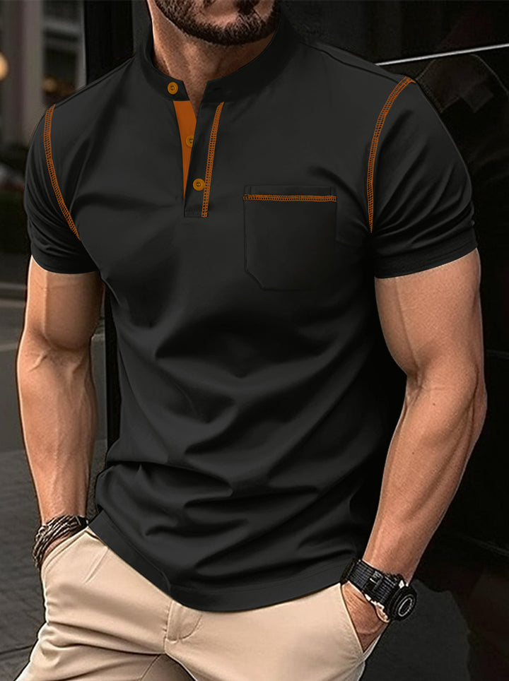 Herren Kurzarm Poloshirt mit modischem Stehkragen und praktischer Brusttasche Echoarchiv