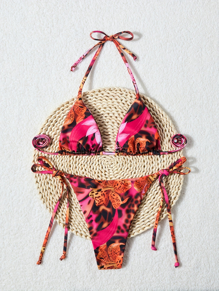 Damen Triangel-Bikini mit verstellbaren Bindebändern und animalischem Muster Echo Archiv