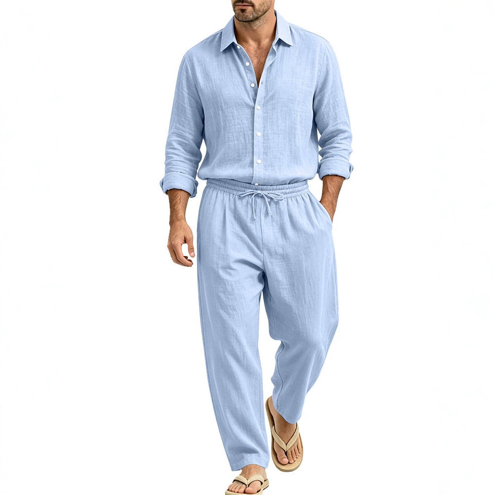 Herren Lässiges Leinen-Set Hemd und Relaxhose mit Tunnelzug Echoarchiv