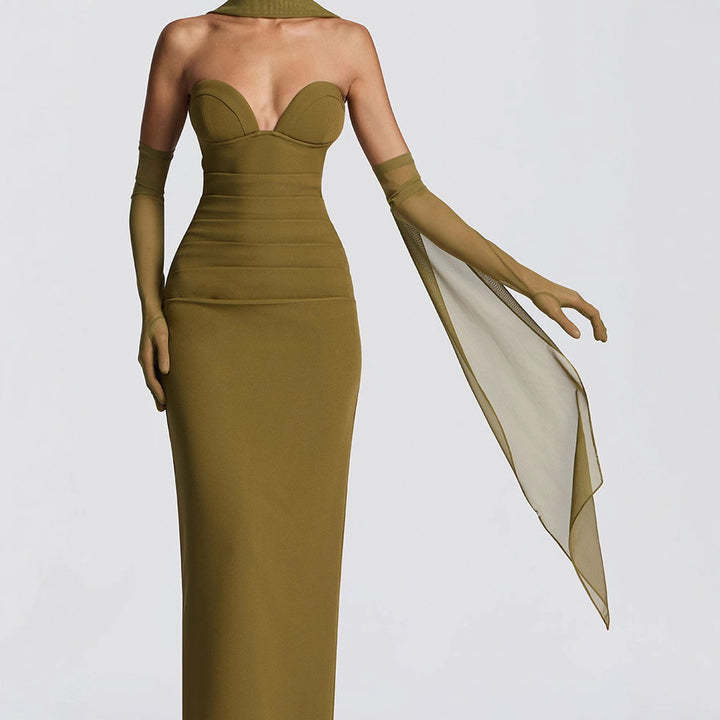 Damen Elegantes Schulterfreies Maxikleid mit figurformenden Einsätzen Echo Archiv