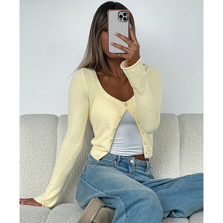 Damen Langarm-Crop-Top mit raffinierter Knopfleiste Echo Archiv