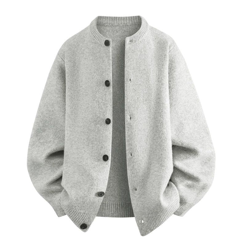 Damen Oversize Strickjacke im Bomberstil mit Rundhals, geripptem Saum & Ballonärmeln Echoarchiv