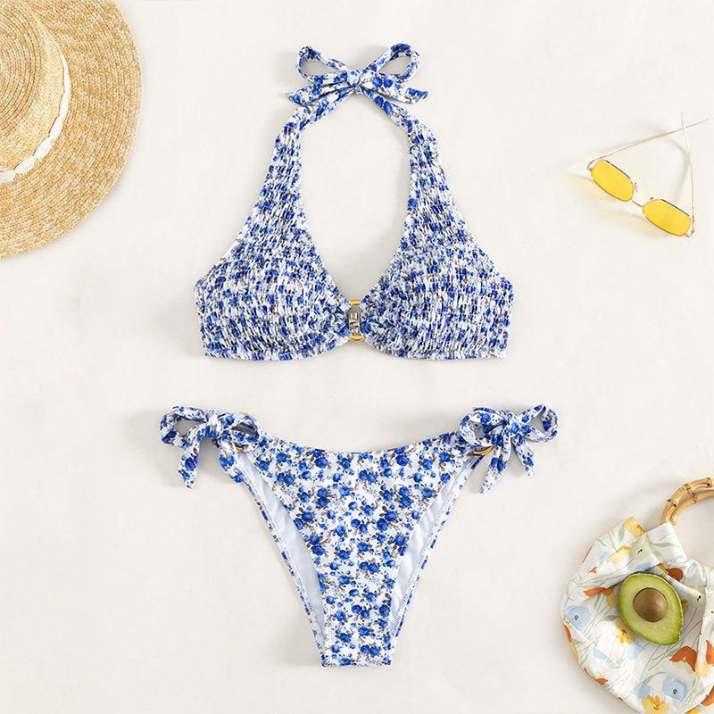 Damen Triangel-Bikini mit buntem Blumenmuster und verstellbaren Bindebändern Echo Archiv
