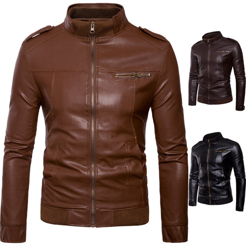 Herren Kunstleder Übergangsjacke mit Stehkragen und modischen Details Echoarchiv