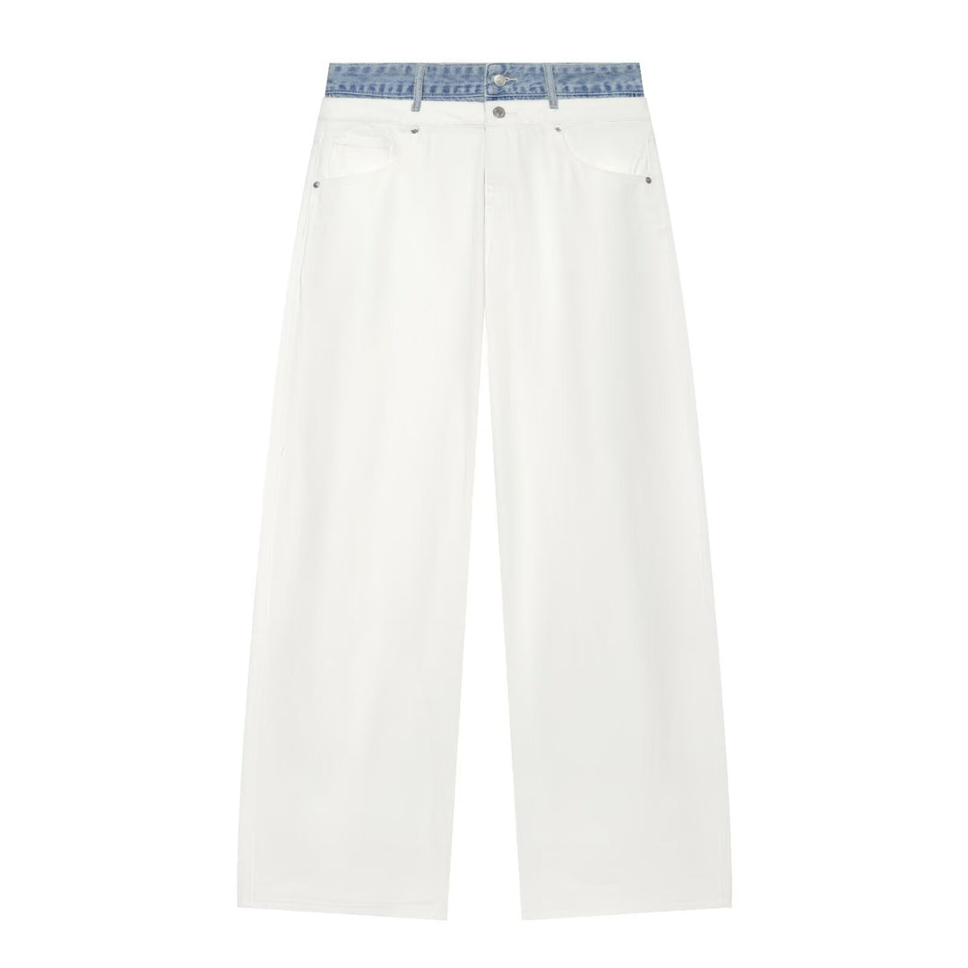 Damen Weitgeschnittene hochtaillierte Jeans mit Kontrast-Denimbund Echo Archiv