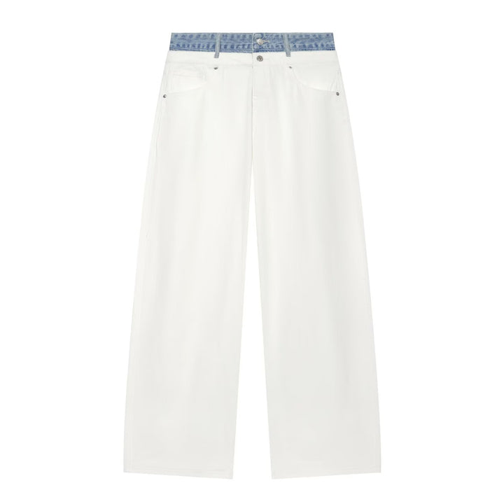 Damen Weitgeschnittene hochtaillierte Jeans mit Kontrast-Denimbund Echo Archiv
