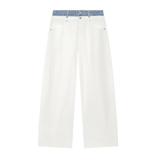 Damen Weitgeschnittene hochtaillierte Jeans mit Kontrast-Denimbund Echo Archiv