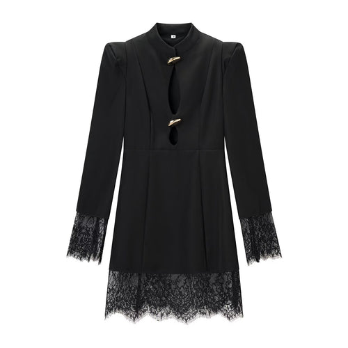 Damen Spitzenkleid mit Stehkragen, Cut-Out-Detail und Zierknöpfen Echo Archiv