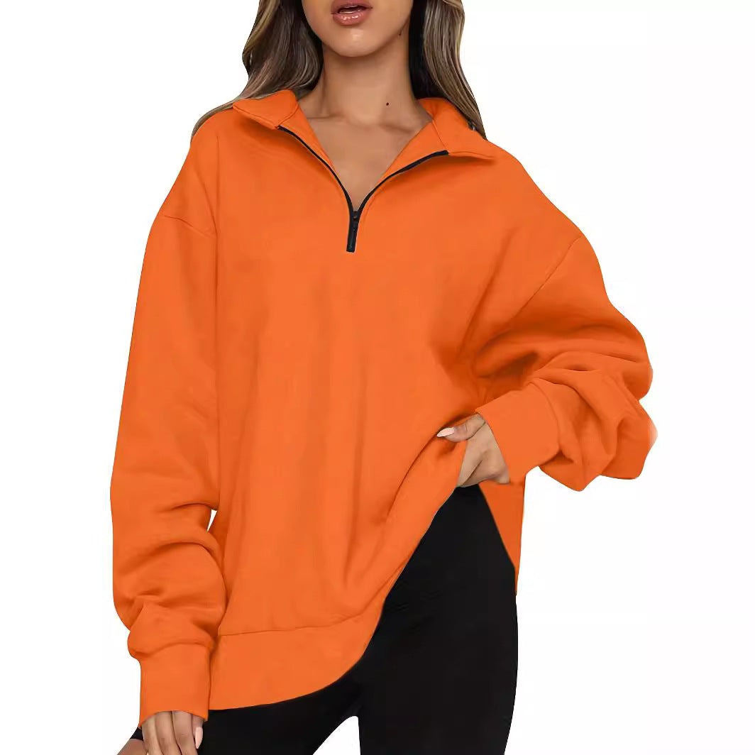 Damen nan Oversized Sweatshirt mit Kurzreißverschluss, Stehkragen und Kängurutasche Echo Archiv