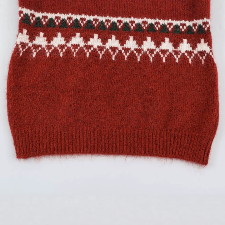 Damen Norwegermuster Strickpullover mit halbem Reißverschluss und Stehkragen Echoarchiv