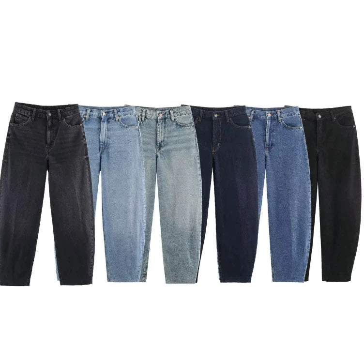 Damen Hochtaillierte Baggy-Jeans mit weitem Bein und klassischer Taschenlösung Echo Archiv