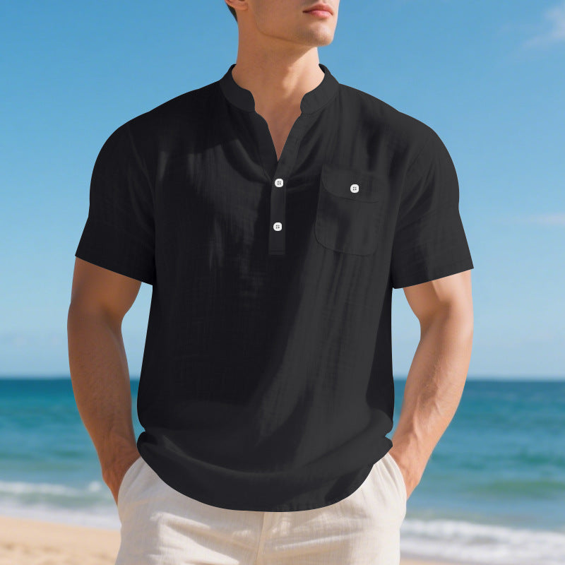 Herren Kurzarm-Henley-Shirt mit Brusttasche und modernem Schnitt Echoarchiv