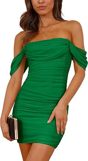 Damen figurbetontes Wickelkleid mit schulterfreiem Design Echo Archiv