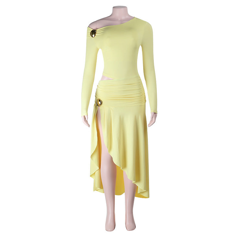 Damen asymmetrisches Wickelkleid mit schulterfreiem Design und knielangem Saum Echo Archiv