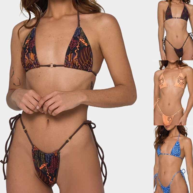 Damen Triangel-Bikini mit verstellbaren Bändern und floralem Design Echo Archiv