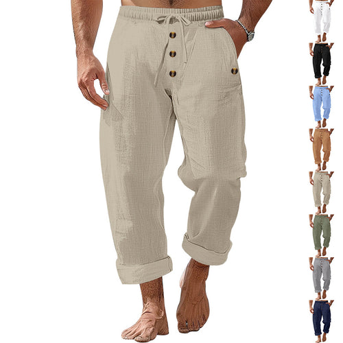Herren lässige Leinenhose mit elastischem Bund und praktischen Taschen Echoarchiv