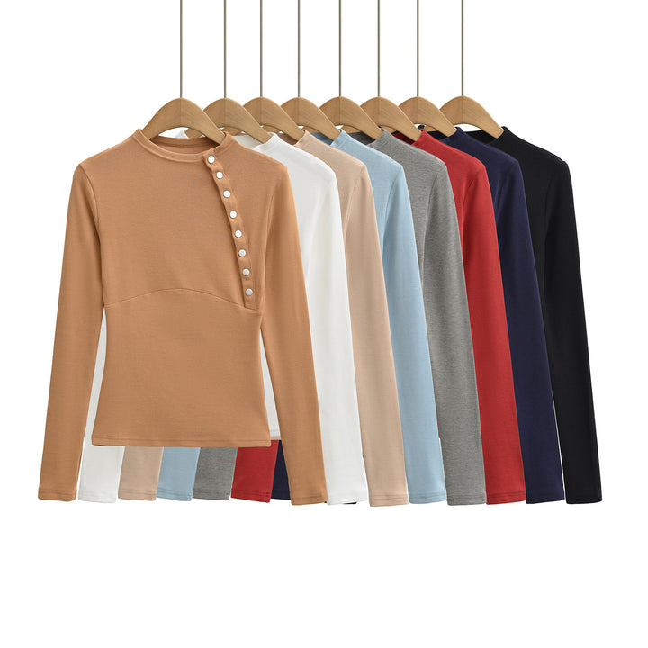 Damen Figurnahes Longsleeve mit asymmetrischer Druckknopfleiste Echoarchiv